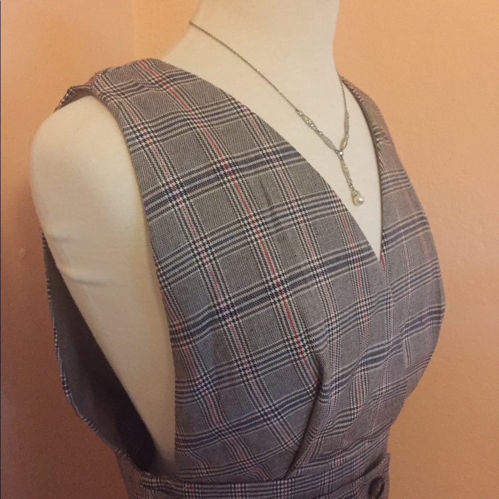 NWT Plaid Deep V Neck Dress